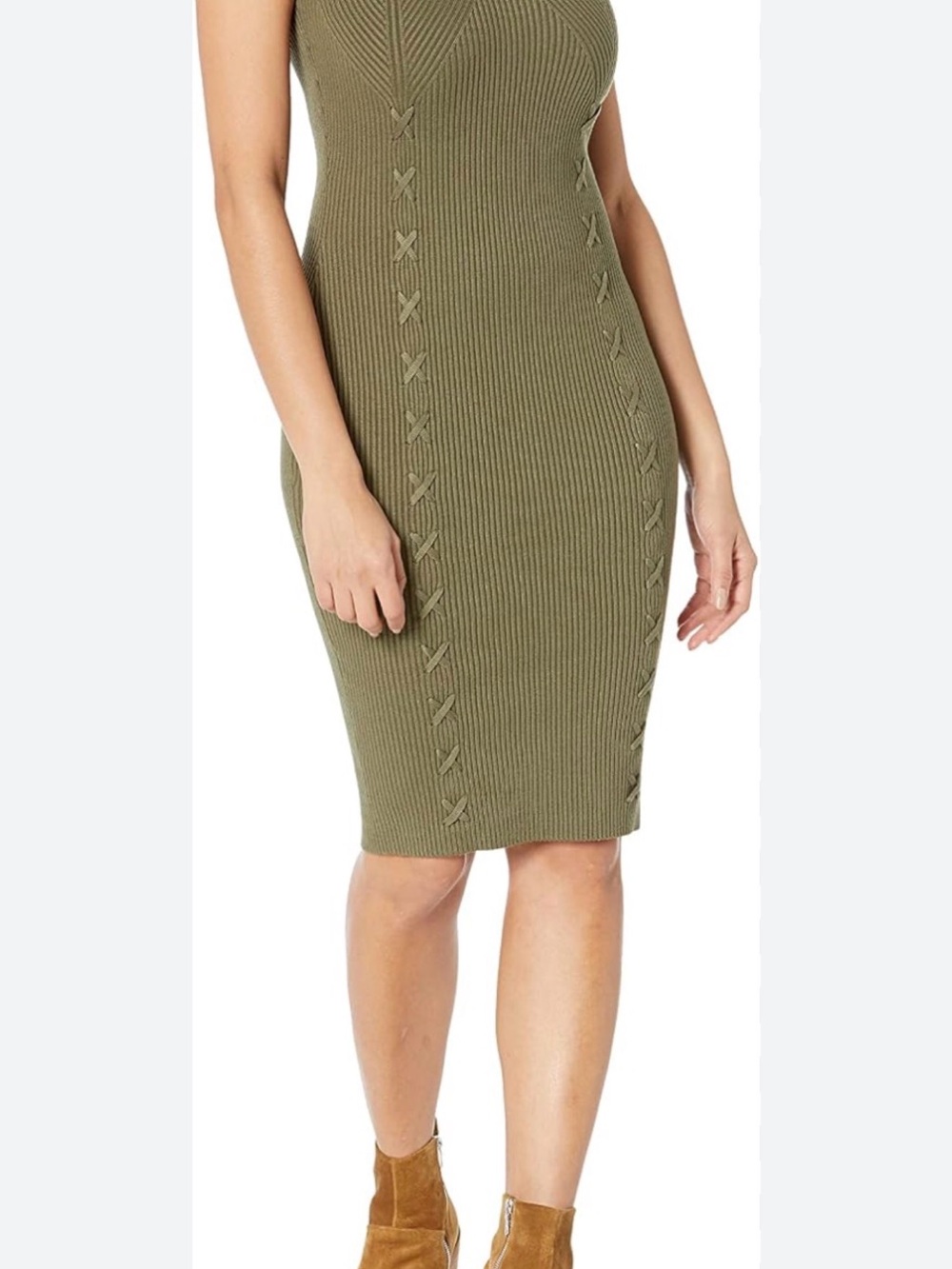 GUESS Women's Margot Cap Sleeve Ribbed Midi Dress